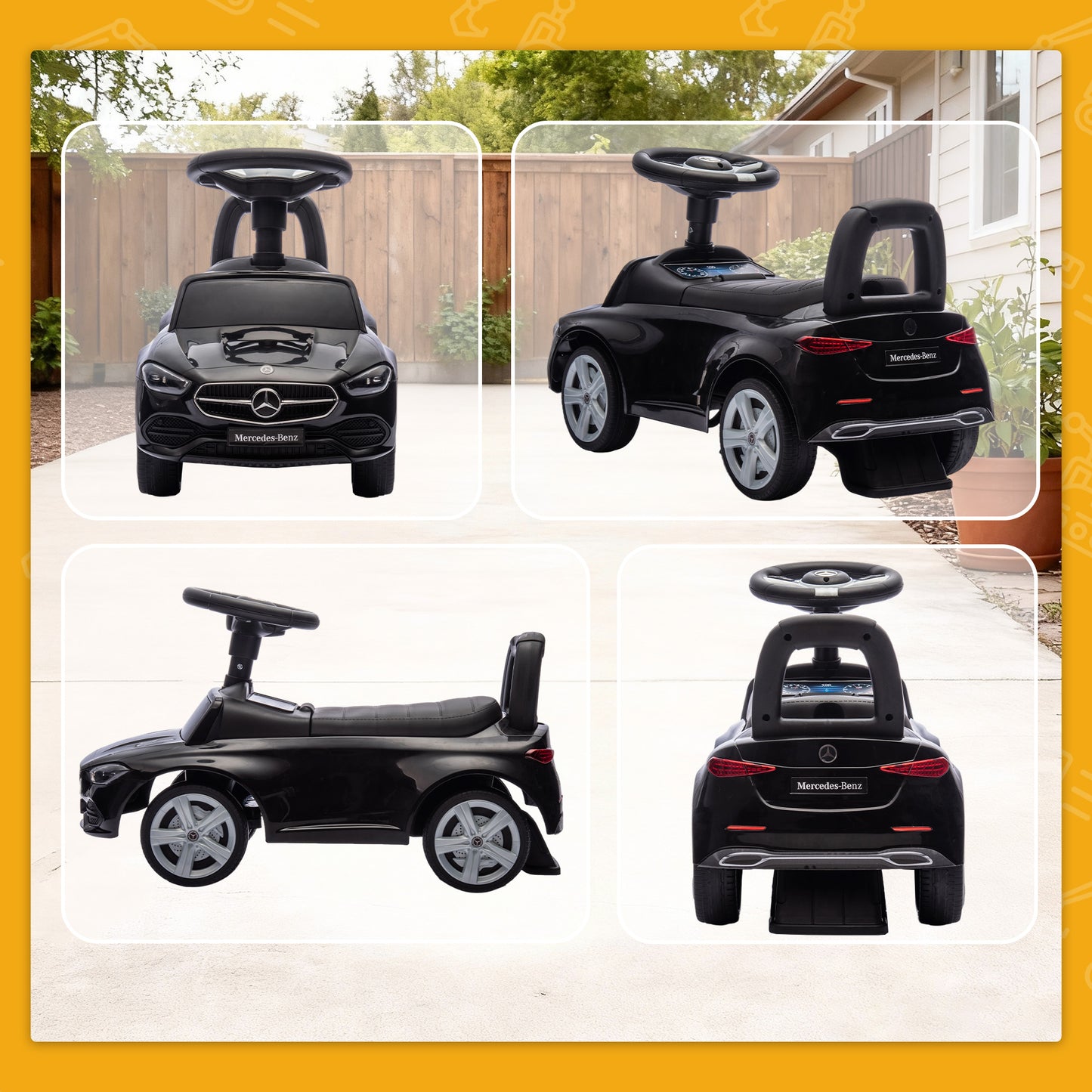 AIYAPLAY Official Mercedes-Benz Ride On Car, Foot to Floor Sliding Walker with Horn, Engine Sounds and Under-Seat Storage, Black