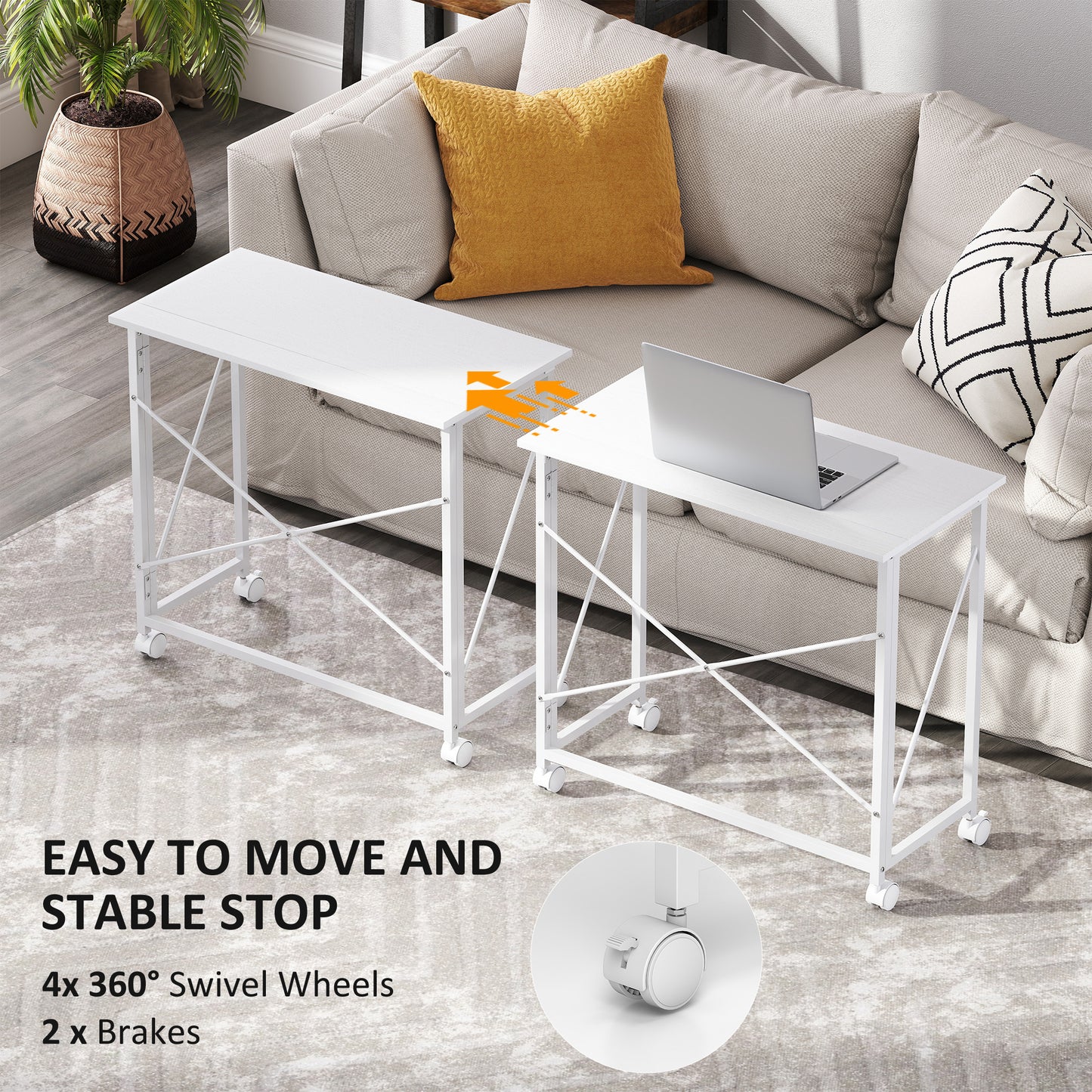 HOMCOM 80 cm Folding Desk on Wheels - White