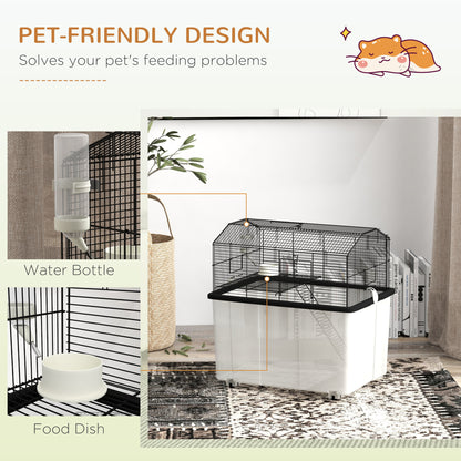 PawHut Two-Tier Gerbil Cage, Hamster Cage for Dwarf Hamster w/ Wheels, Deep Bottom, Food Dish, Water Bottle