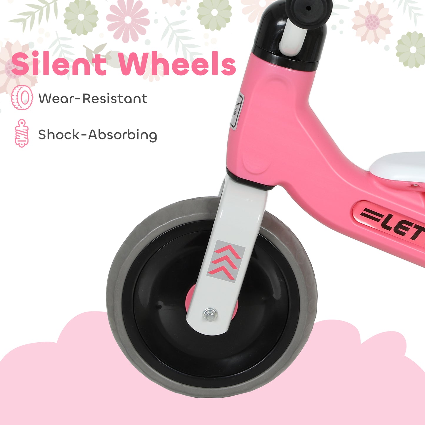 AIYAPLAY Toddler Balance Bike with No Pedal, 3 Silence Wheels for 12-36 Months Boys and Girls, Indoor Outdoor, Pink