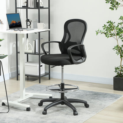 Vinsetto Drafting Chair with Adjustable Footrest, Ergonomic Mesh Office Chair with Lumbar Support, Adjustable Height for Standing Desk, Black