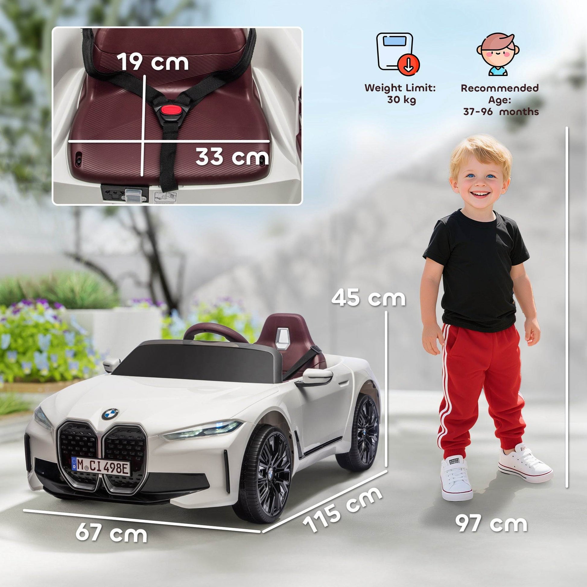 HOMCOM BMW i4 Licensed 12V Kids Electric Ride-On Car, White, Red and Light Blue