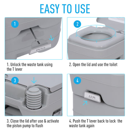 Outsunny Portable Camping Toilet, 20L Flushable Porta Potty Portaloo with 2 Detachable Tanks, Flush and Double Seal Valve for Outdoor Camping Hiking Travel Caravan