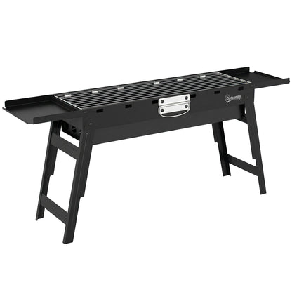 Outsunny Portable BBQ Grill, Foldable Charcoal Grill for Camping and Picnics with 2 Side Shelves and Handle, Black
