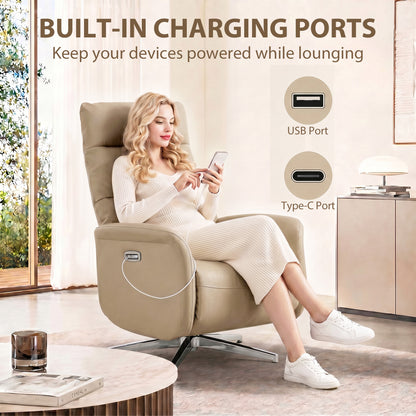 HOMCOM Power Recliner Chair, Swivel Electric Reclining Chair with Type C+USB, Recliner Armchair with Footrest, Brown