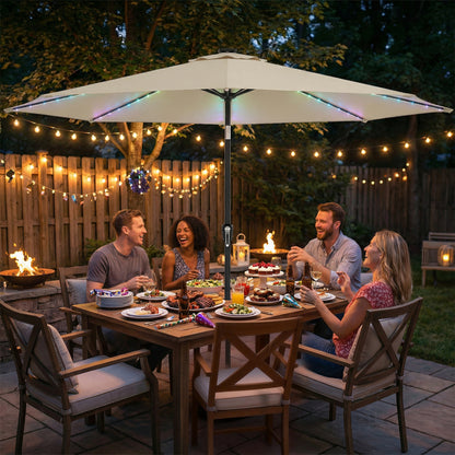 Outsunny 3 m Garden Parasol Umbrella with 112 Solar Powered LED Lights, Patio Umbrella with Crank Handle, Beige--ChewyGames-ChewyGames