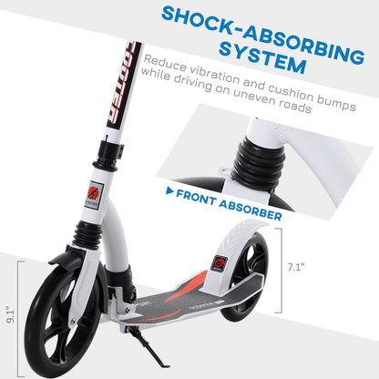 HOMCOM Foldable Kick Scooter with Double Shock Absorption and Big Wheels, Height Adjustable Aluminium Frame Big Wheel Scooter for 14+ Teens Adult - White--ChewyGames-ChewyGames