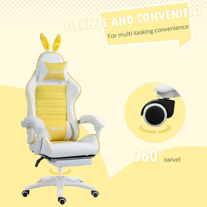 Vinsetto Gaming Chair, Ergonomic Reclining Computer Chair with Headrest, Lumbar Support and Ears for Girls & Adults, Yellow
