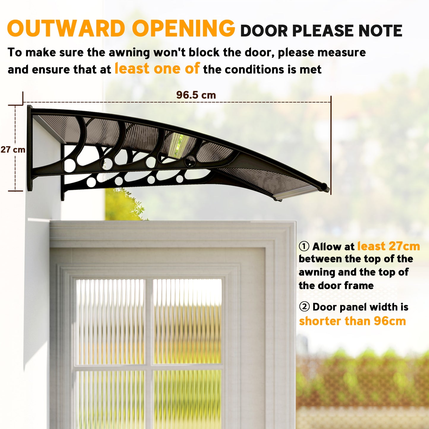Outsunny Front Door Canopy, Outdoor Awning, Rain Shelter for Window, Porch and Front/Back Door, 103 x 96.5 cm, Brown