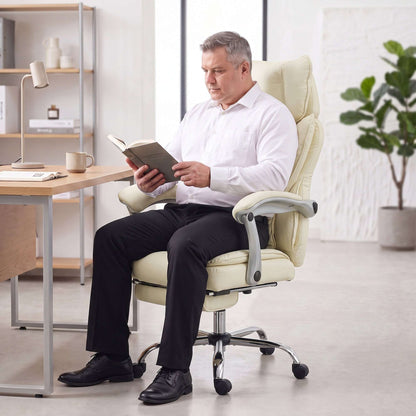 HOMCOM Executive Office Chair, PU Big and Tall Office Chair 180 kg with Wide Seat, Reclining, Lumbar Support, Beige