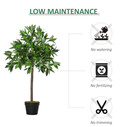Outsunny Artificial Bay Laurel Topiary Trees w/ Pot Fake, Set Of 2 90cm/3FT Indoor Greenery Plant Home Office Garden Decor Green