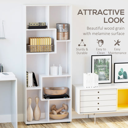 HOMCOM Bookshelf, Tall Bookcase, Modern Room Divider, 8 Cube Storage Unit, Freestanding Storage Shelf for Living Room, Bedroom, Home Office, 70 x 24 x 178 cm, White