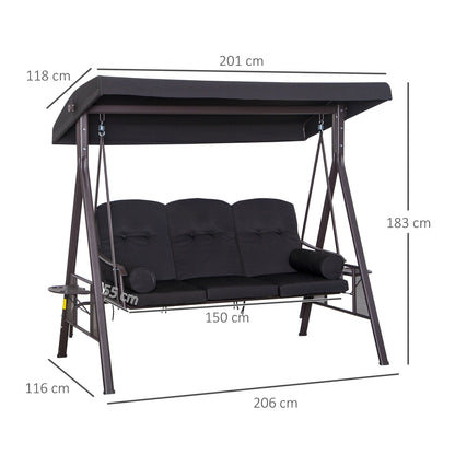 Outsunny 3 Seater Swing Chair Hammock Chair with Adjustable Canopy, Black