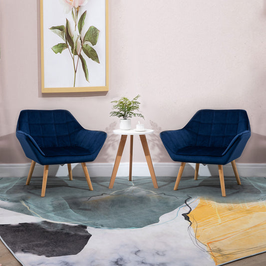 HOMCOM Accent Chair, Velvet Upholstered Vanity Tub Chair with Flared Armrests, Slanted Back, Solid Wood Legs, Comfy Padding Armchair, Home Bedroom Furniture Seating, Set of 2, Blue