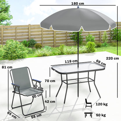 Outsunny 8 Piece Garden Dining Set with Umbrella, Garden Furniture Set with 6 Folding Chairs, Tempered Glass Table for Patio Grey--ChewyGames-ChewyGames