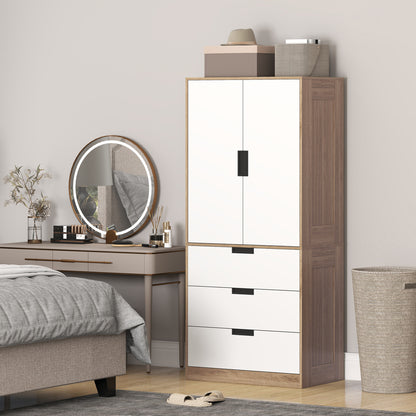 HOMCOM Two Door, Two Drawer Wardrobe - White/Brown