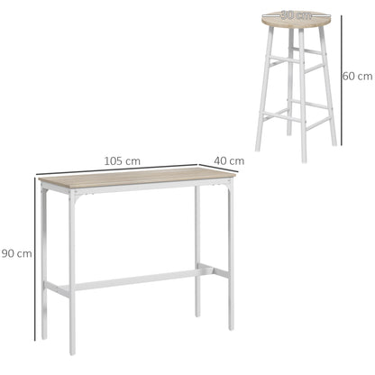 HOMCOM 3 Piece Bar Table Set with 2 Stools, Industrial Bar Table and Stool, Dining Table and Chair, Oak
