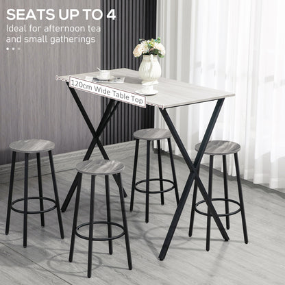 HOMCOM 120 cm Rectangular Bar Table for 4 People, Modern Breakfast Bar Table with Wood Effect Tabletop, Steel Legs, Coffee Desk for Living Room, White