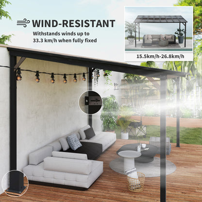 Outsunny 3 x 4.3 m Lean to Pergola with UPF 50+ Waterproof Polycarbonate Roof, Wall-Mounted or Free Standing Hardtop Roof Garden Metal Pergola Gazebo, Heavy Duty Outdoor Sun Shade, Dark Grey--ChewyGames-ChewyGames