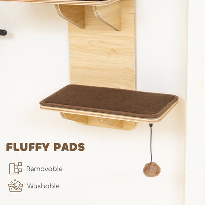 PawHut 4-Level Door Mounted Cat Tree with Washable Plush Mats, Toy Balls, Door Hanging Cat Shelf for Indoor Cats