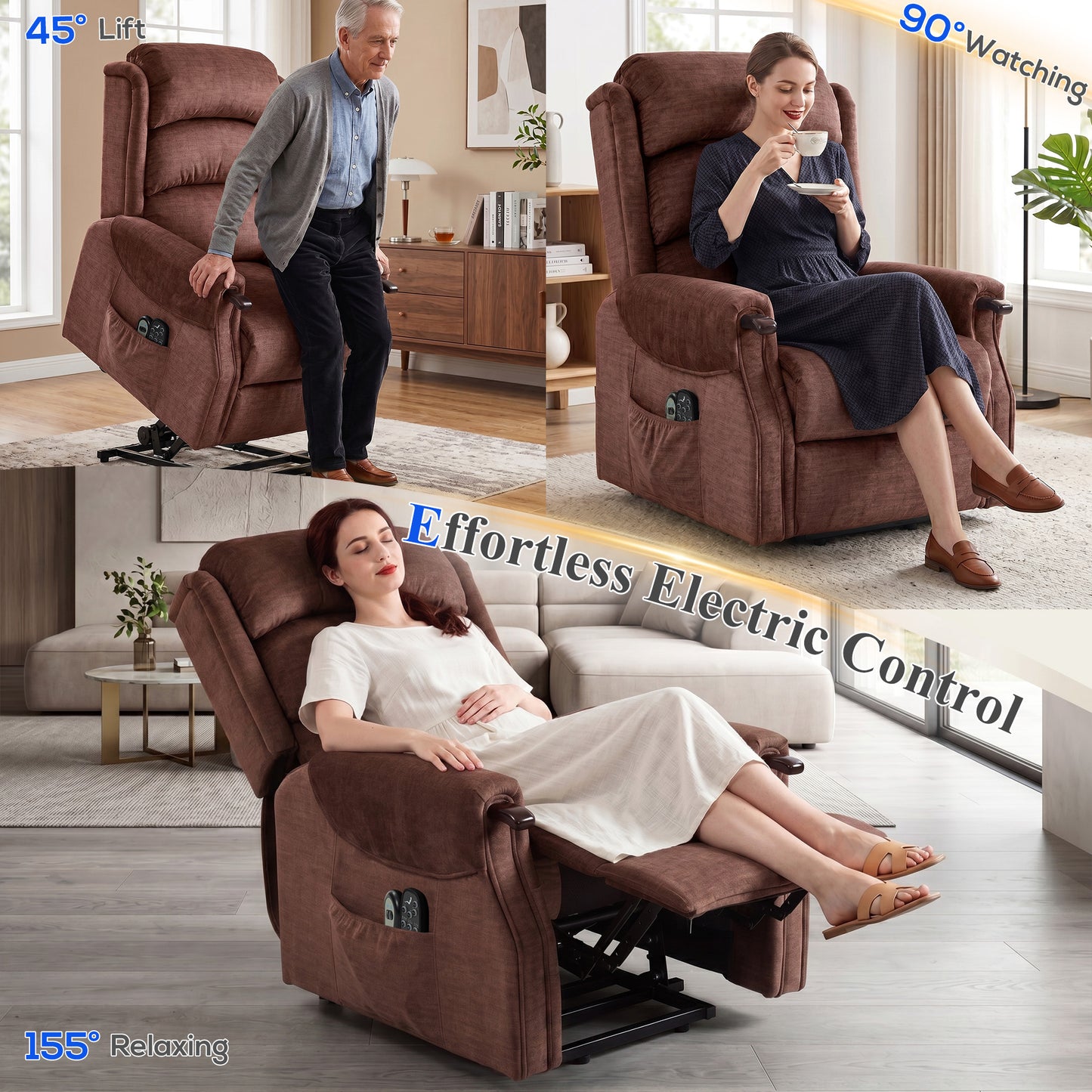 HOMCOM Power Lift Recliner with Vibration Massage and Heat, Lift Chair for Tall with Wood Grip, Pocket Spring, Brown