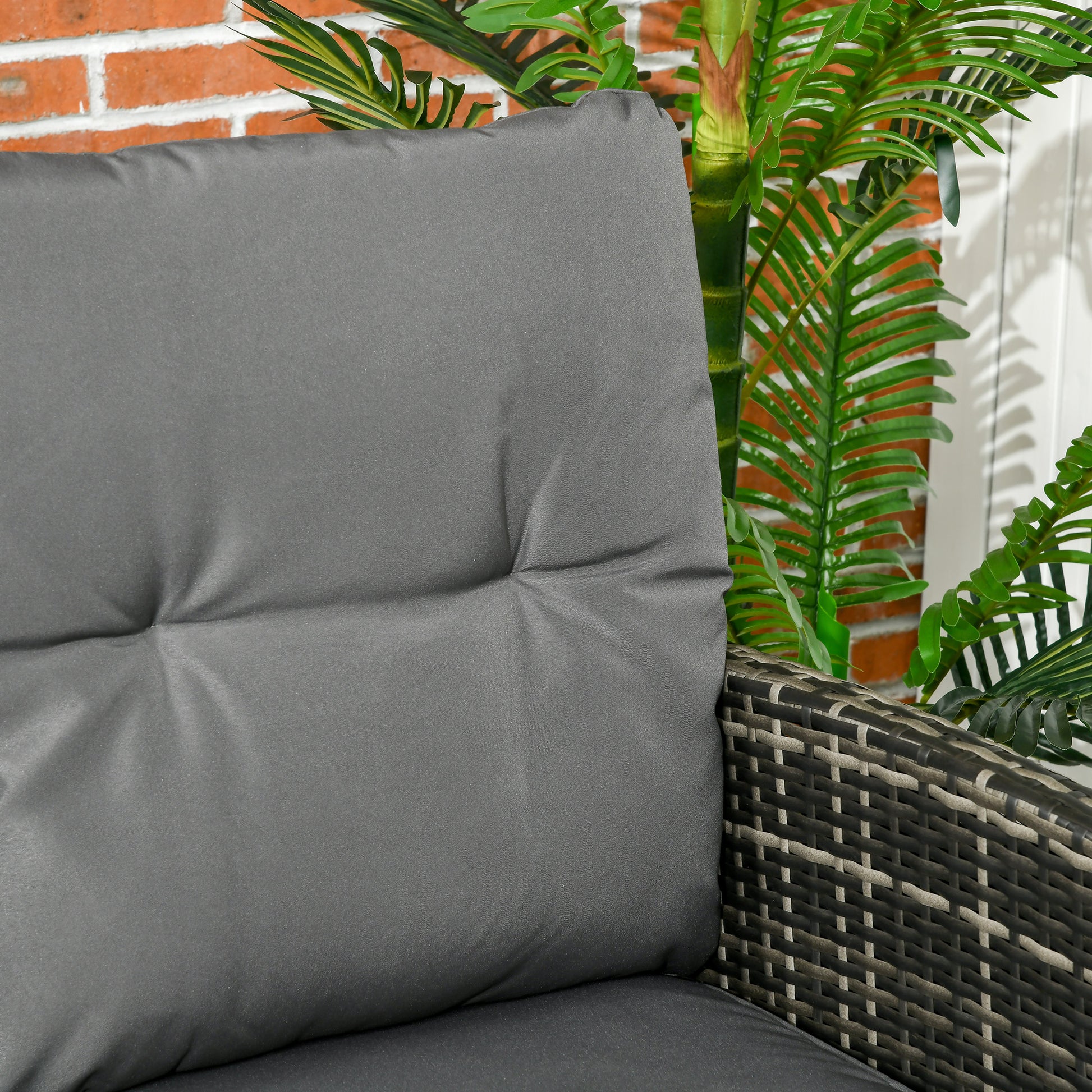 Outsunny 5 Seater Rattan Garden Furniture Set, 2 Armchairs, 3-Seater Wicker Sofa, 2 Footstools and Glass Table, 6 Piece Patio Rattan furniture Sofa Sets with Cushions for Conservatory, Mixed Grey-Outdoor Furniture Sets-ChewyGames-ChewyGames