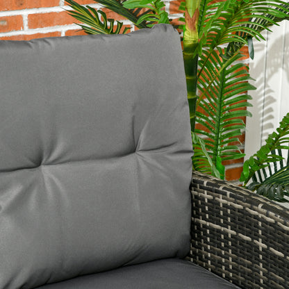 Outsunny 5 Seater Rattan Garden Furniture Set, 2 Armchairs, 3-Seater Wicker Sofa, 2 Footstools and Glass Table, 6 Piece Patio Rattan furniture Sofa Sets with Cushions for Conservatory, Mixed Grey-Outdoor Furniture Sets-ChewyGames-ChewyGames