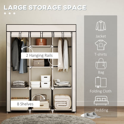 HOMCOM Fabric Wardrobe, with Rails and Shelves - Cream White
