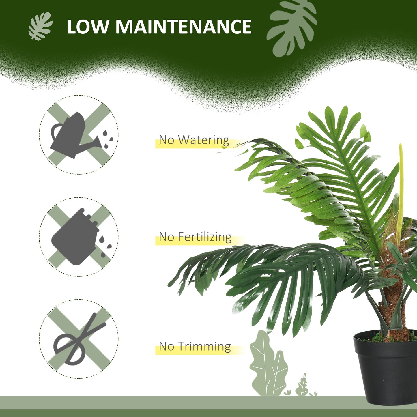 Outsunny 2 Pack 60cm Artificial Palm Tree Decorative Plant with Nursery Pot, Fake Tropical Tree for Indoor Outdoor Decor