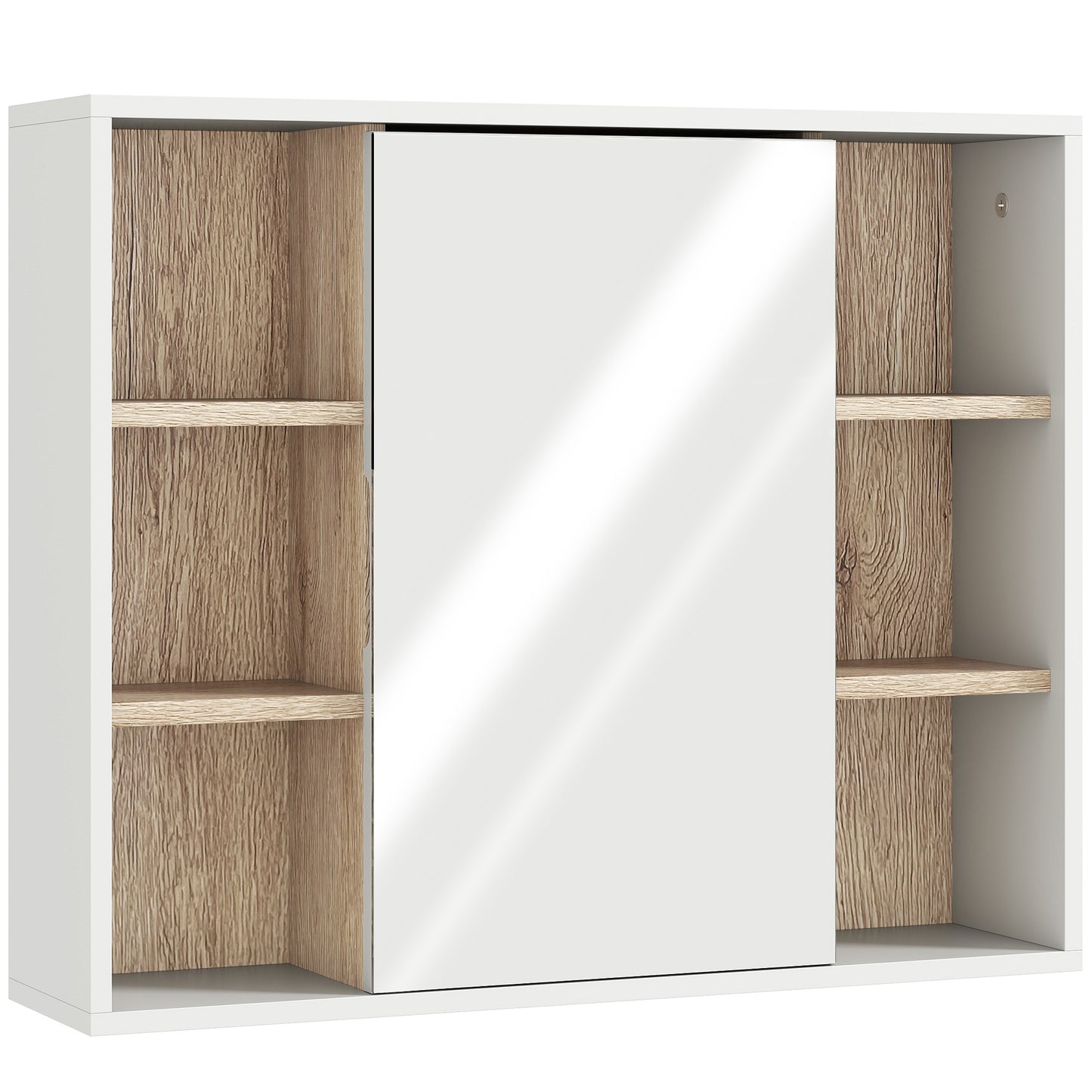 HOMCOM Bathroom Mirror Cabinet, Wall Mounted Storage Cabinet with Open Cupboard and Adjustable Shelf, White