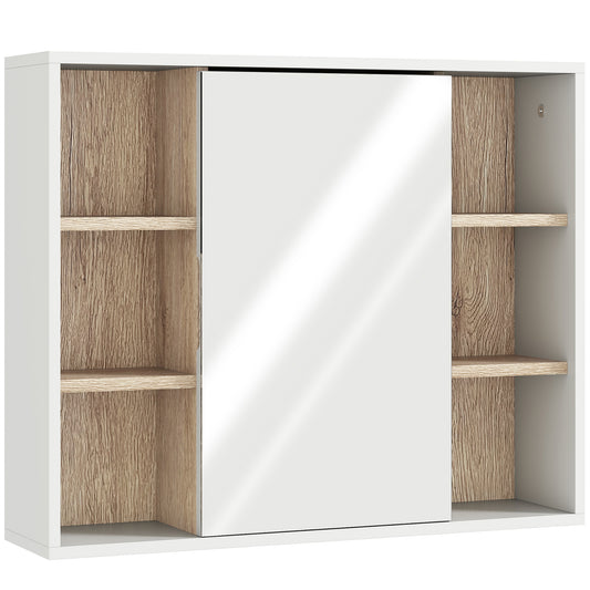HOMCOM Bathroom Mirror Cabinet, Wall Mounted Storage Cabinet with Open Cupboard and Adjustable Shelf, White