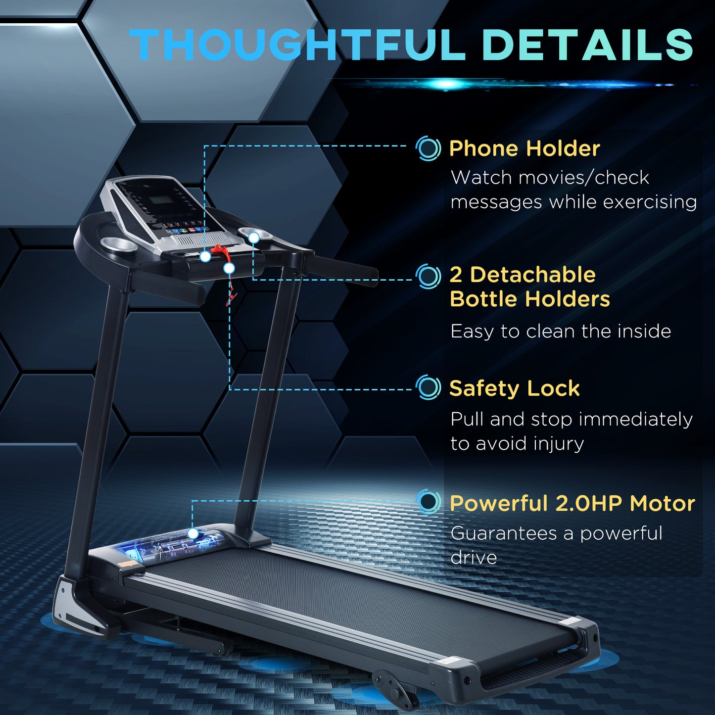 HOMCOM Folding Treadmill, Compact Running Machine with LED Display, Drink & Phone Holder for Home Workout