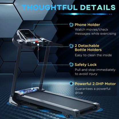 HOMCOM Folding Treadmill, Compact Running Machine with LED Display, Drink & Phone Holder for Home Workout