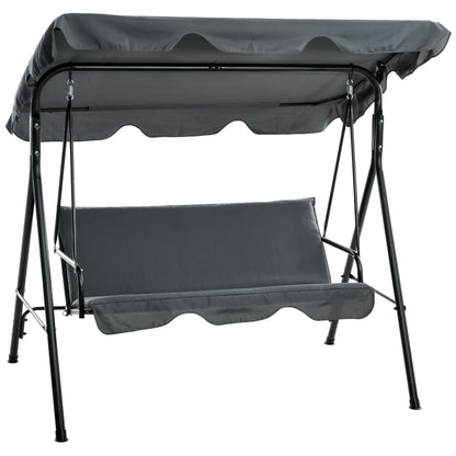 Outsunny 3 Seater Garden Swing Chair, Outdoor Swing Chair with Adjustable Canopy, Mental Frame & Cushions, Grey