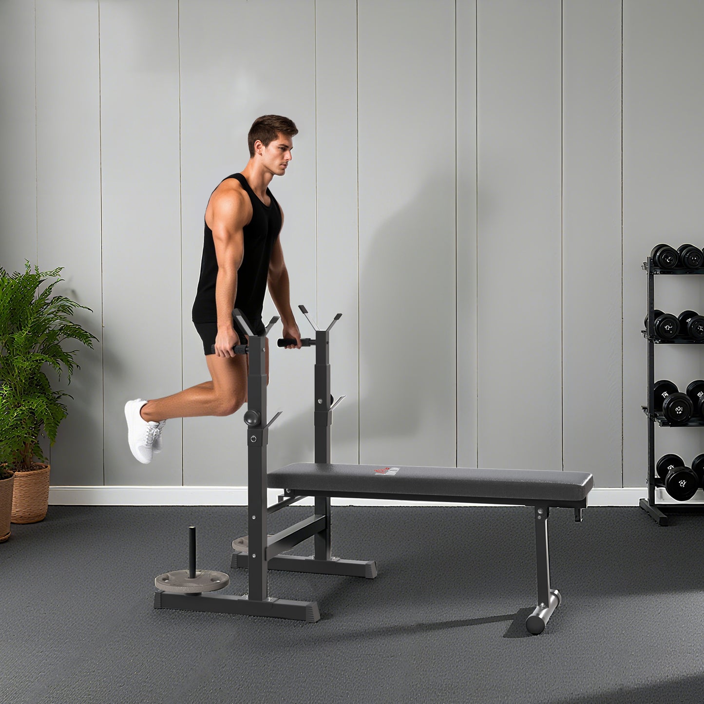 HOMCOM Adjustable Weight Bench, Foldable Bench, with Barbell Rack, Grey