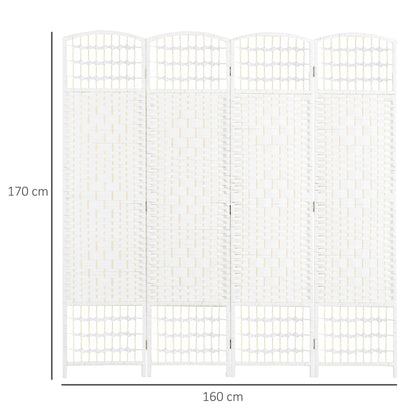 HOMCOM 4 Panel Folding Room Divider, Privacy Screen, Paravent Partition Separator for Living Room, Bedroom, White