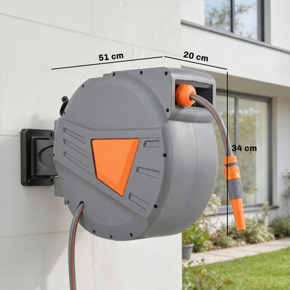 Outsunny Retractable Hose Reel Wall Mounted, 20+1.6m Garden Hose Pipe Reel with Auto Retraction, Self-Locking, Orange