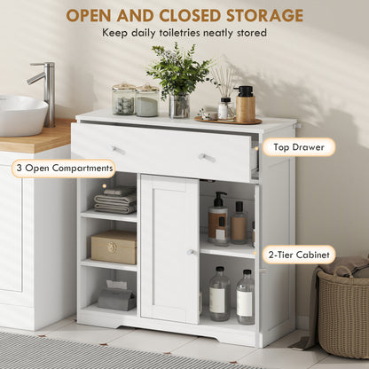 HOMCOM Bathroom Floor Cabinet, Freestanding Bathroom Cabinet with Drawer, Door, Open Shelves, White