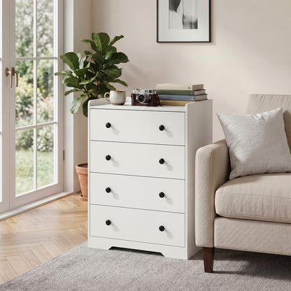 HOMCOM 4 Drawer Chest of Drawers, Modern Dresser for Bedroom, Storage Cabinet for Living Room Entryway, White Wood Effect