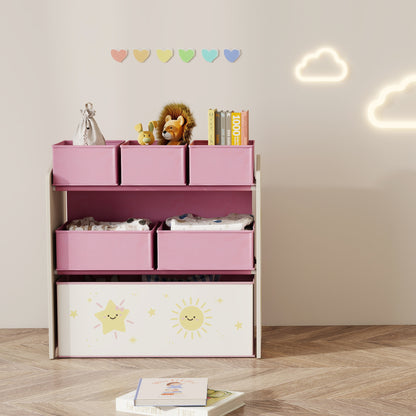 AIYAPLAY Kids Toy Storage Units, 3-Tier Toy Organiser Shelf with 6 Removable Boxes for Kids, Bedroom, Playroom, Pink--ChewyGames-ChewyGames
