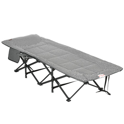 Outsunny Foldable Camp Bed, Padded Patio Camping Bed with Carry Bag, Magazine Bag and Cup Holder for Outdoor, Garden, Black