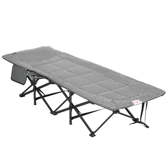 Outsunny Foldable Camp Bed, Padded Patio Camping Bed with Carry Bag, Magazine Bag and Cup Holder for Outdoor, Garden, Black