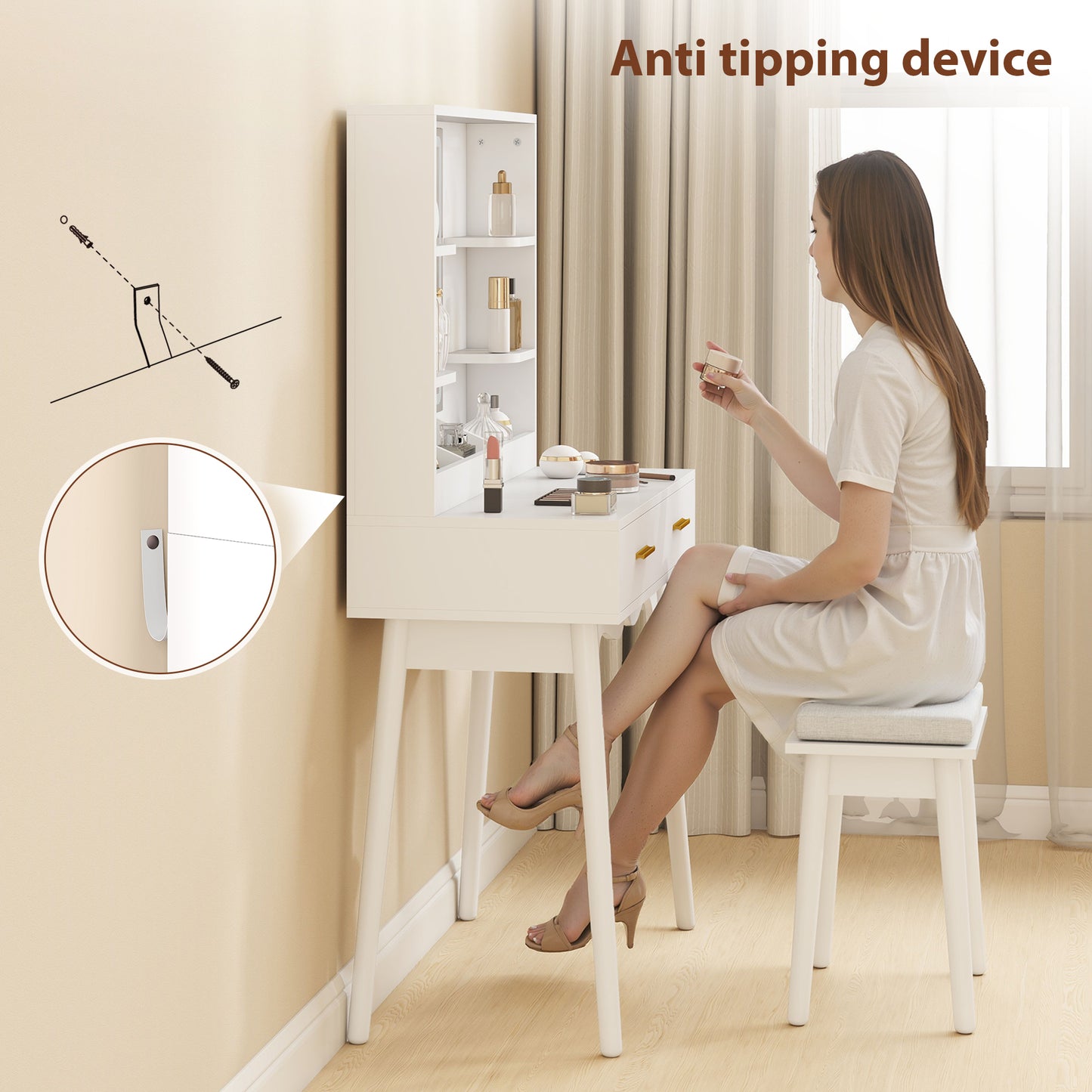 HOMCOM Elegant Dressing Table, with LED Mirror - White
