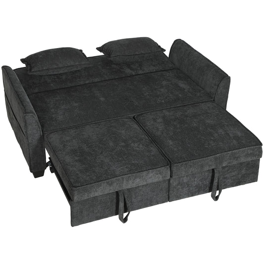 HOMCOM 2 Seater Sofa Bed, 4-in-1 L-Shaped Convertible Pull-Out Sleeper Sofa with Adjustable Backrest and Side Pockets, Black