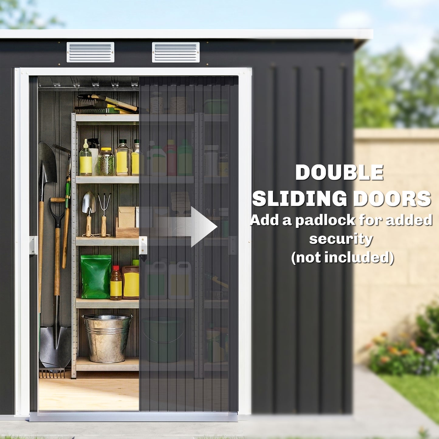 Outsunny 7 x 4ft Galvanised Steel Garden Shed, with Foundation Kit - Dark Grey