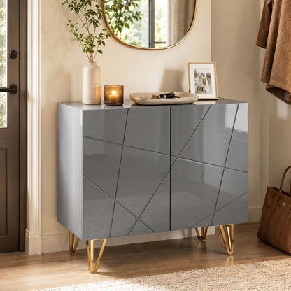HOMCOM Modern Luxe High Gloss Sideboard, with Hairpin Legs - Grey