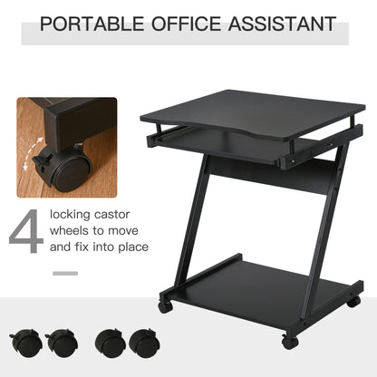 HOMCOM Movable Computer Desk with 4 Moving Wheels and Keyboard Tray Black