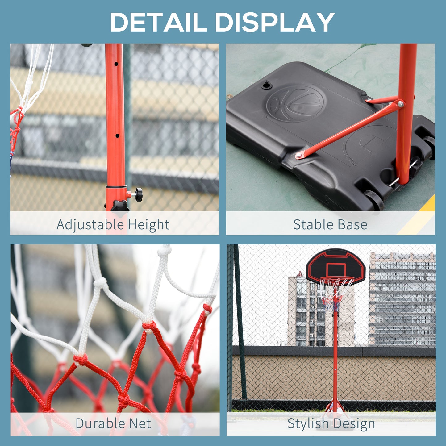 HOMCOM Basketball Hoop Outdoor, Portable Basketball Hoop and Stand with Weighted Base, Portable on Wheels, 1.55-2.1m, for Teens, Juniors, Adults, Black
