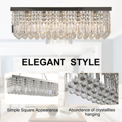 HOMCOM Modern Crystal Ceiling Light Square Crystal Chandelier for Living Room, Dining Room, Hall, 5 x E14 Lamp Holders, Silver, 80 x 25 x 23cm
