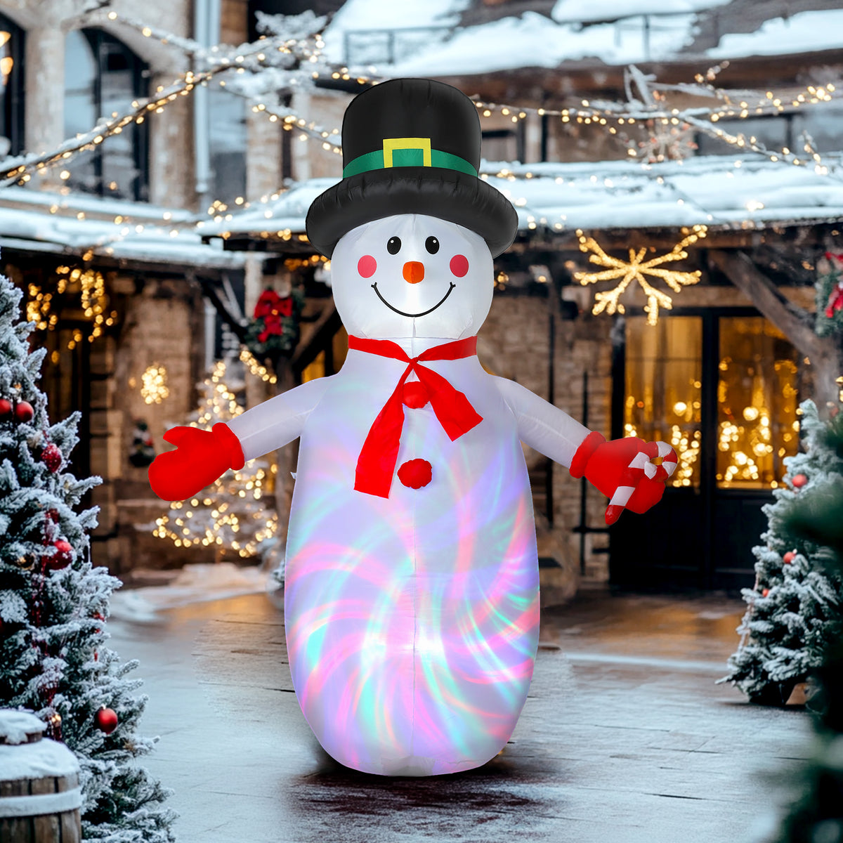 Outsunny 8FT Christmas Inflatable Outdoor Decoration with Dynamic Disco & LED Lights, Self-Inflating Christmas Blow Up Snowman for Garden, Indoor Outdoor Home Decor